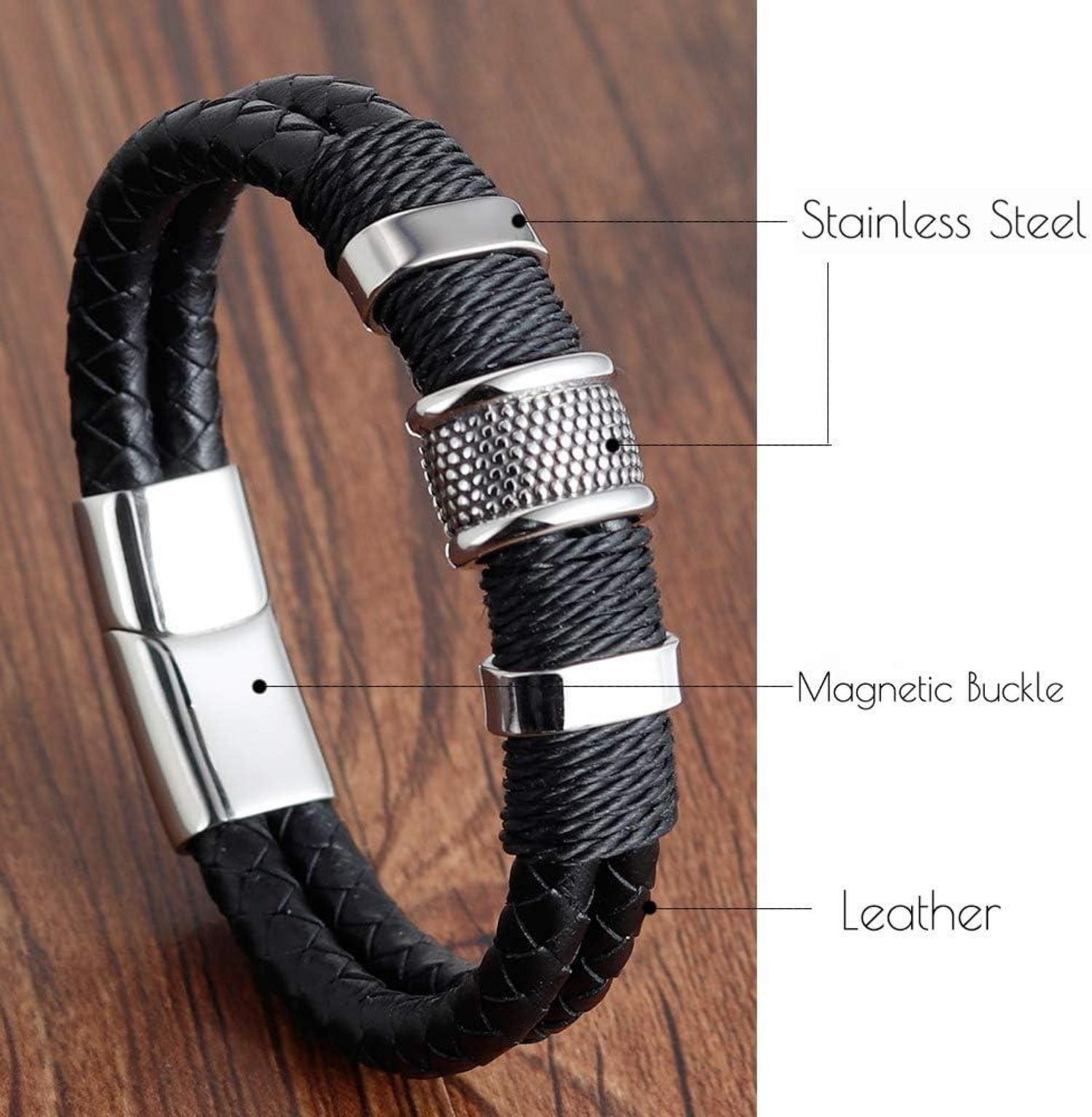 Echtes Leder Armband mit Magnetverschluss 20.5 cm Schwarz