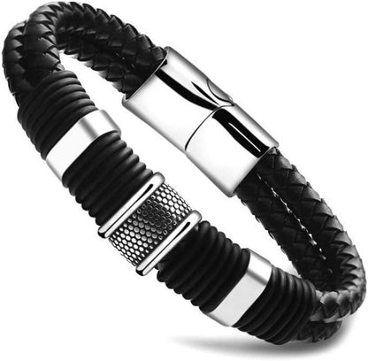 Leder Armband Herren Jugend Geschenk Schwarz 20.5 cm Magnetverschluss