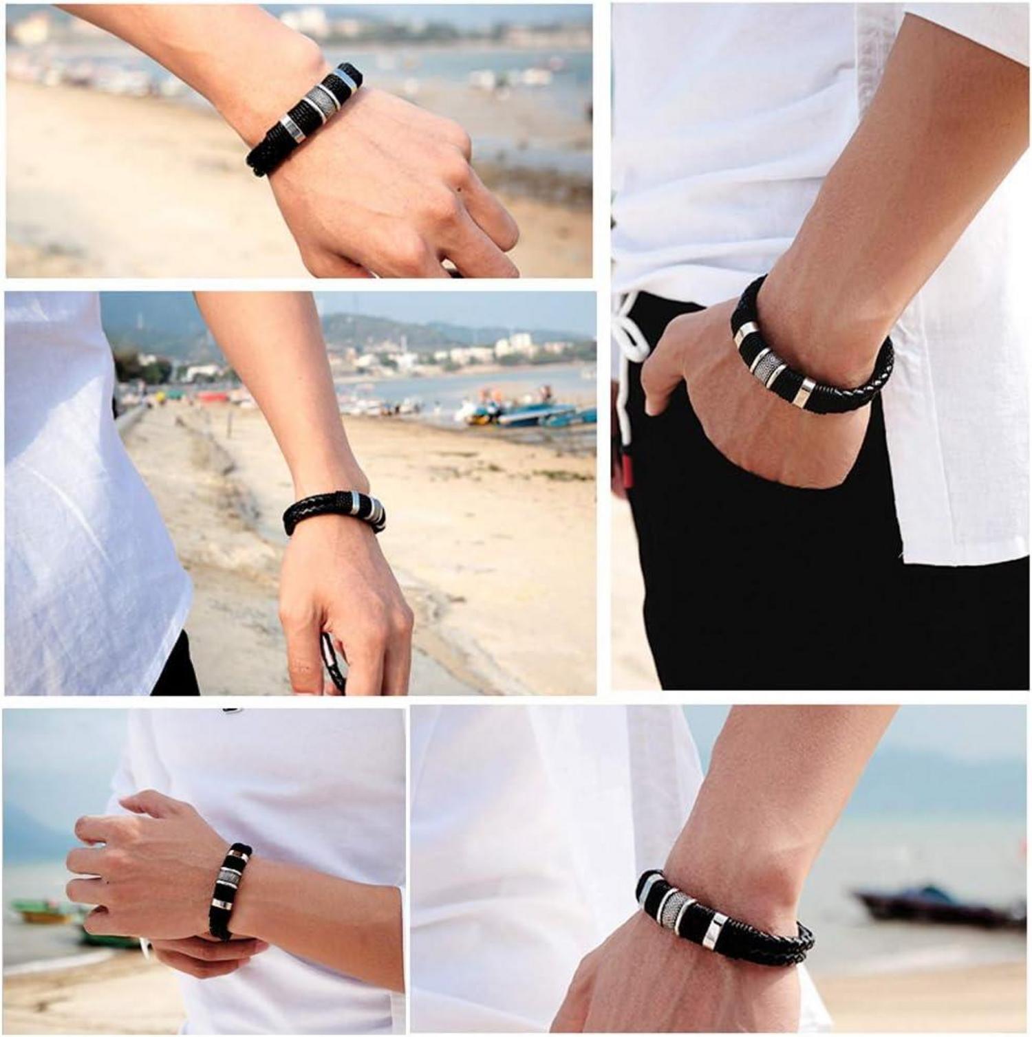 Herren Armband Leder Jugend Geschenk 20,5 cm Schwarz Magnetverschluss