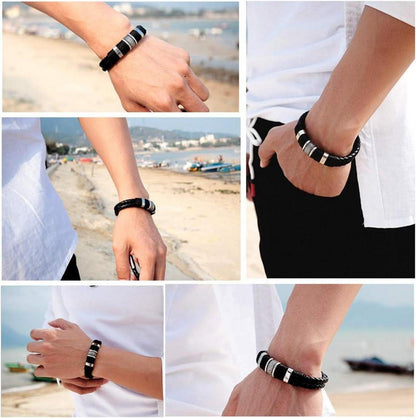Herren Armband Leder Jugend Geschenk 20,5 cm Schwarz Magnetverschluss