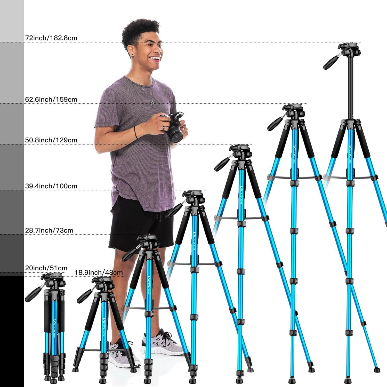 182cm Kamerastativ Aluminium Einbeinstativ T72 360° Panorama Blau