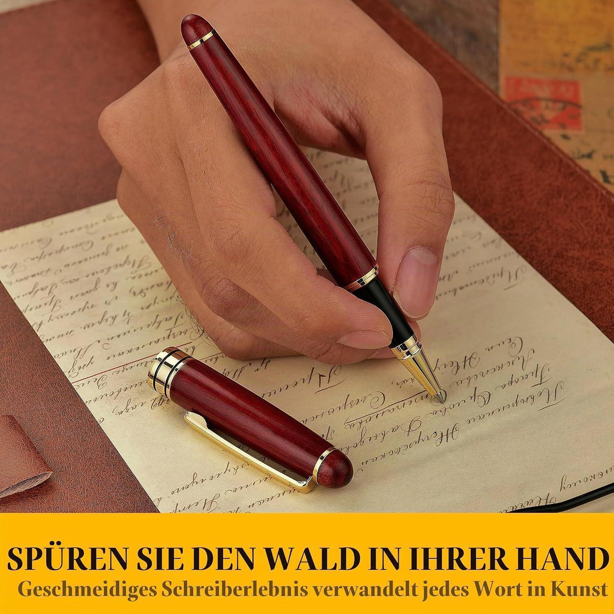 Rosenholz Kugelschreiber Set - Luxus Geschenk mit Nachfüllern