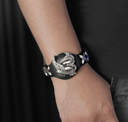 Herren Armband Leder Schwarz Unisex Stil Magnetverschluss 25.5cm