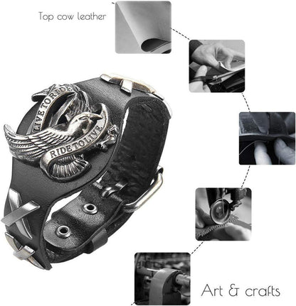 Herrenarmband Leder schwarz, Unisex Magnetverschluss, verstellbar