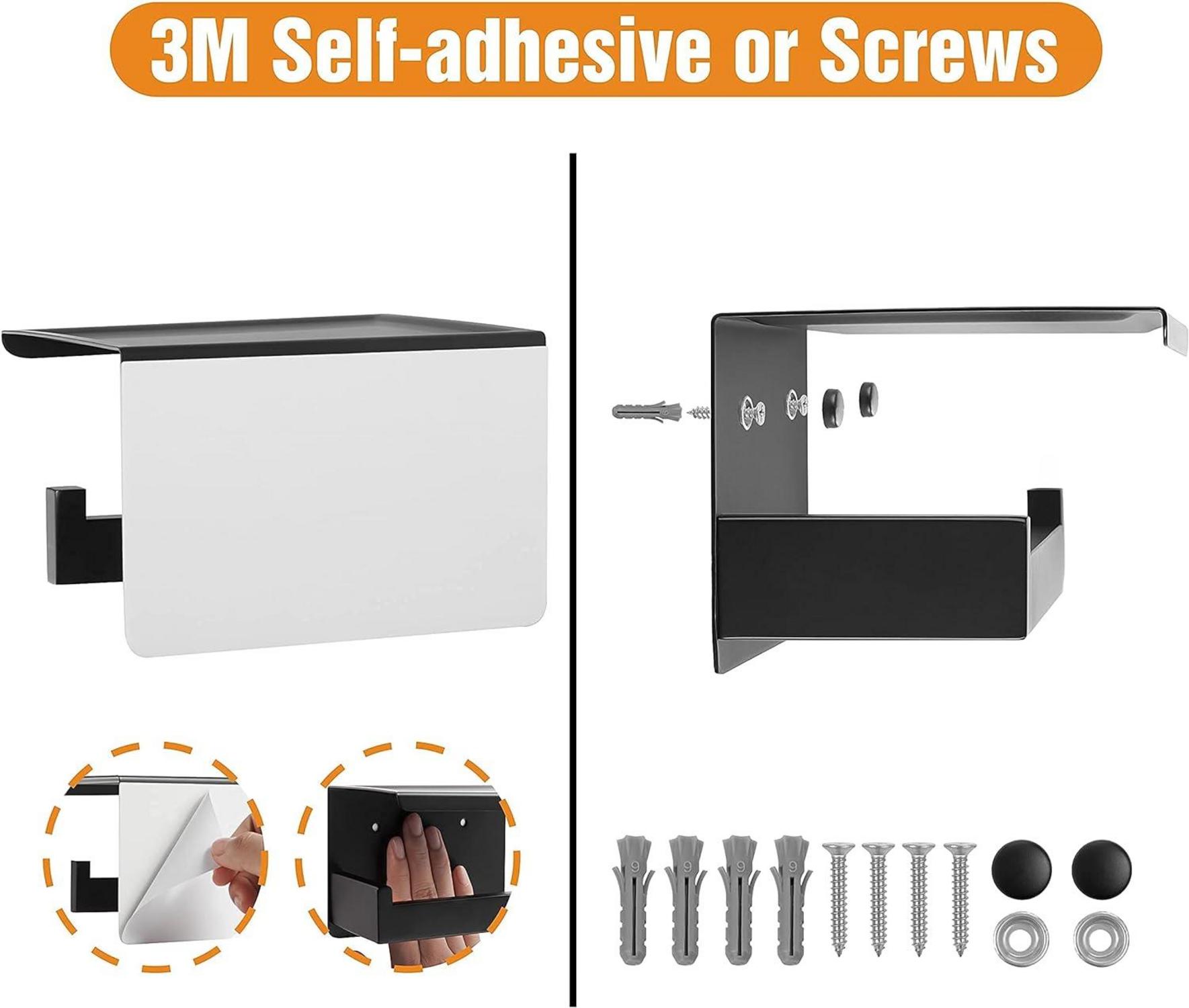 Toilettenpapierhalter ohne Bohren Edelstahl mit Ablage Schwarz Matt