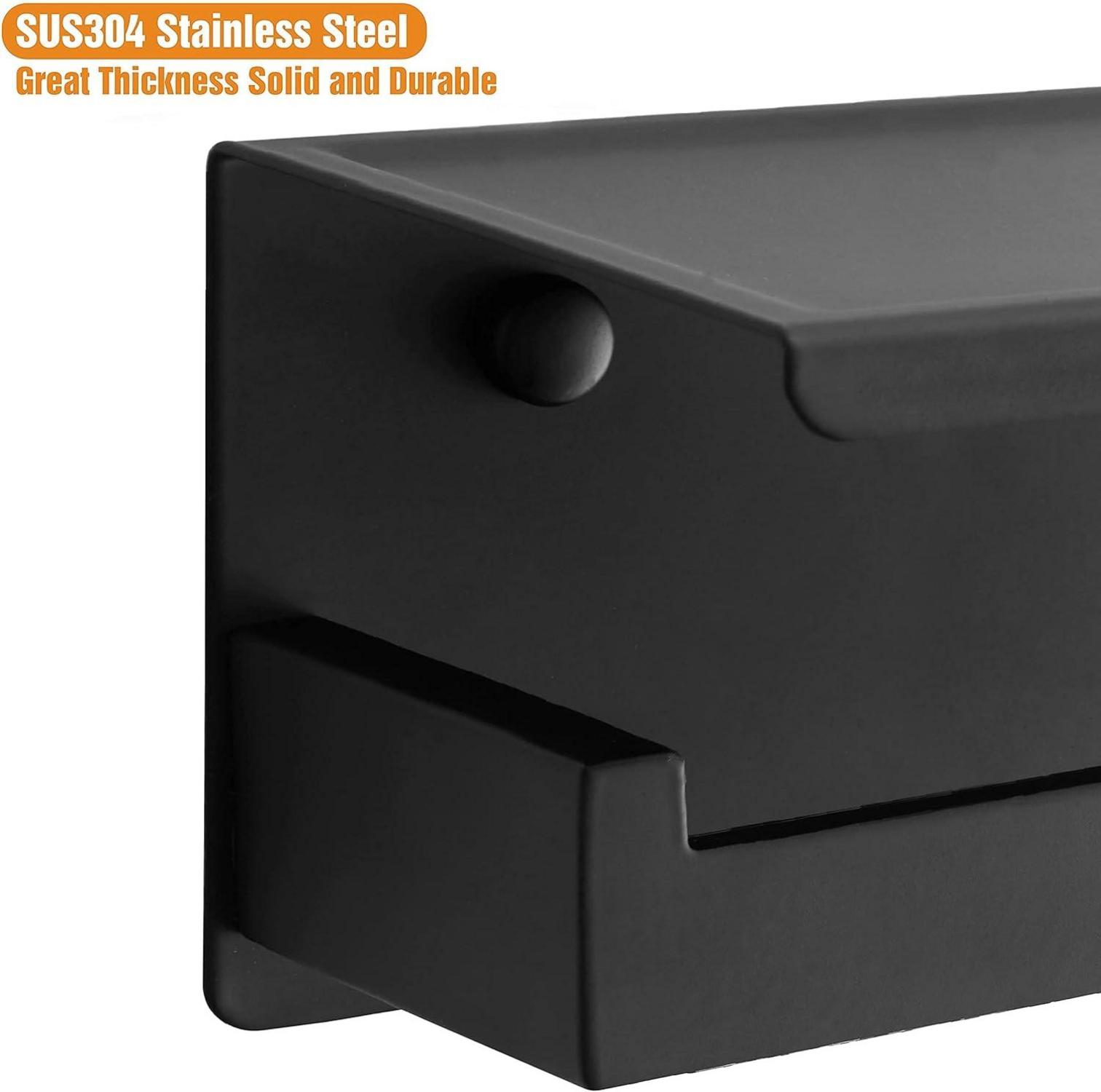 Toilettenpapierhalter ohne Bohren Edelstahl mit Ablage Schwarz
