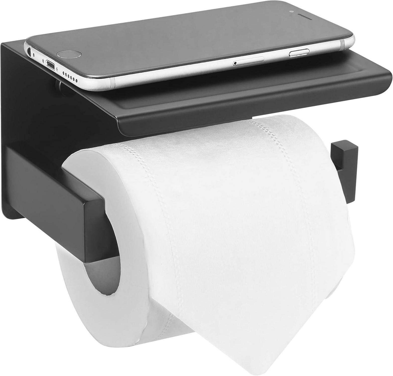 Toilettenpapierhalter ohne Bohren mit Ablage, Edelstahl Schwarz, Selbstklebend