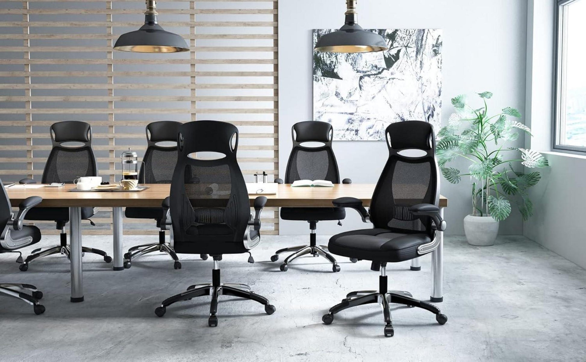 Ergonomischer Bürostuhl mit Lendenwirbelstütze und Kopfstütze, Schwarz