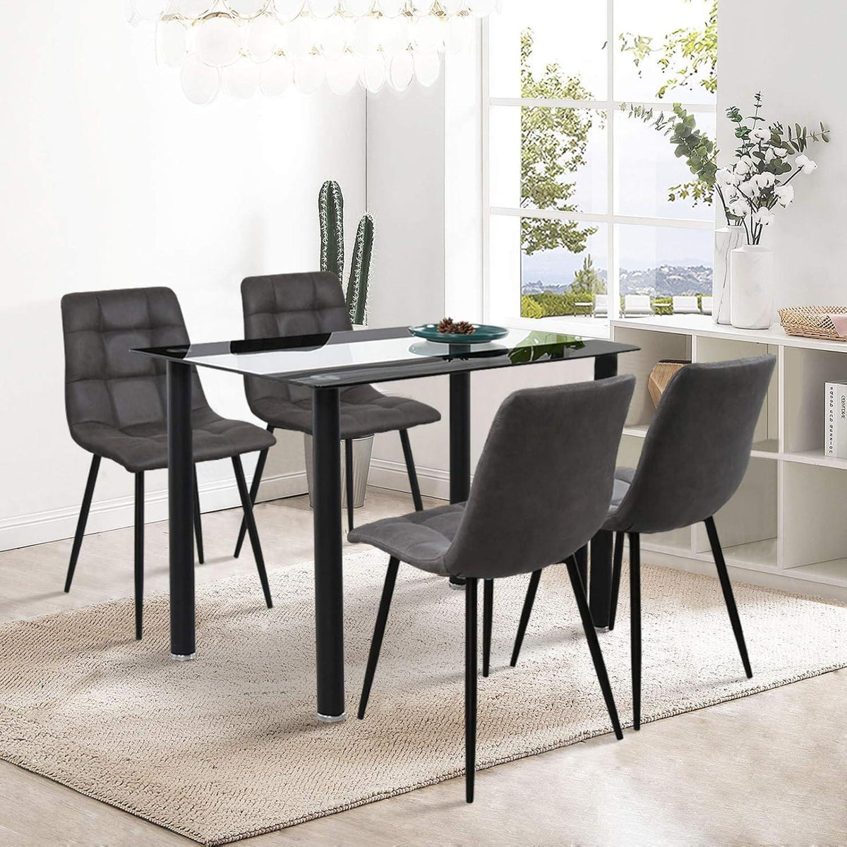 Gepolsterte Esszimmerstühle Grau 2er Set in Lederoptik