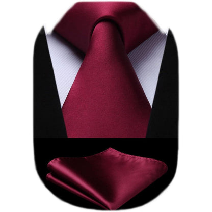 Burgund Krawatte und Einstecktuch Set extra lang - Business