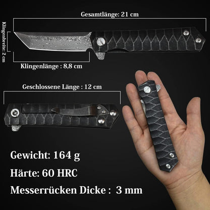 Damast Taschenmesser Tanto Messer Klappmesser Einhandmesser