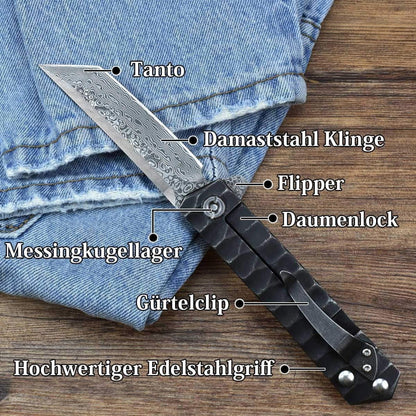 Damast Taschenmesser Tanto Messer Klappmesser Einhandmesser