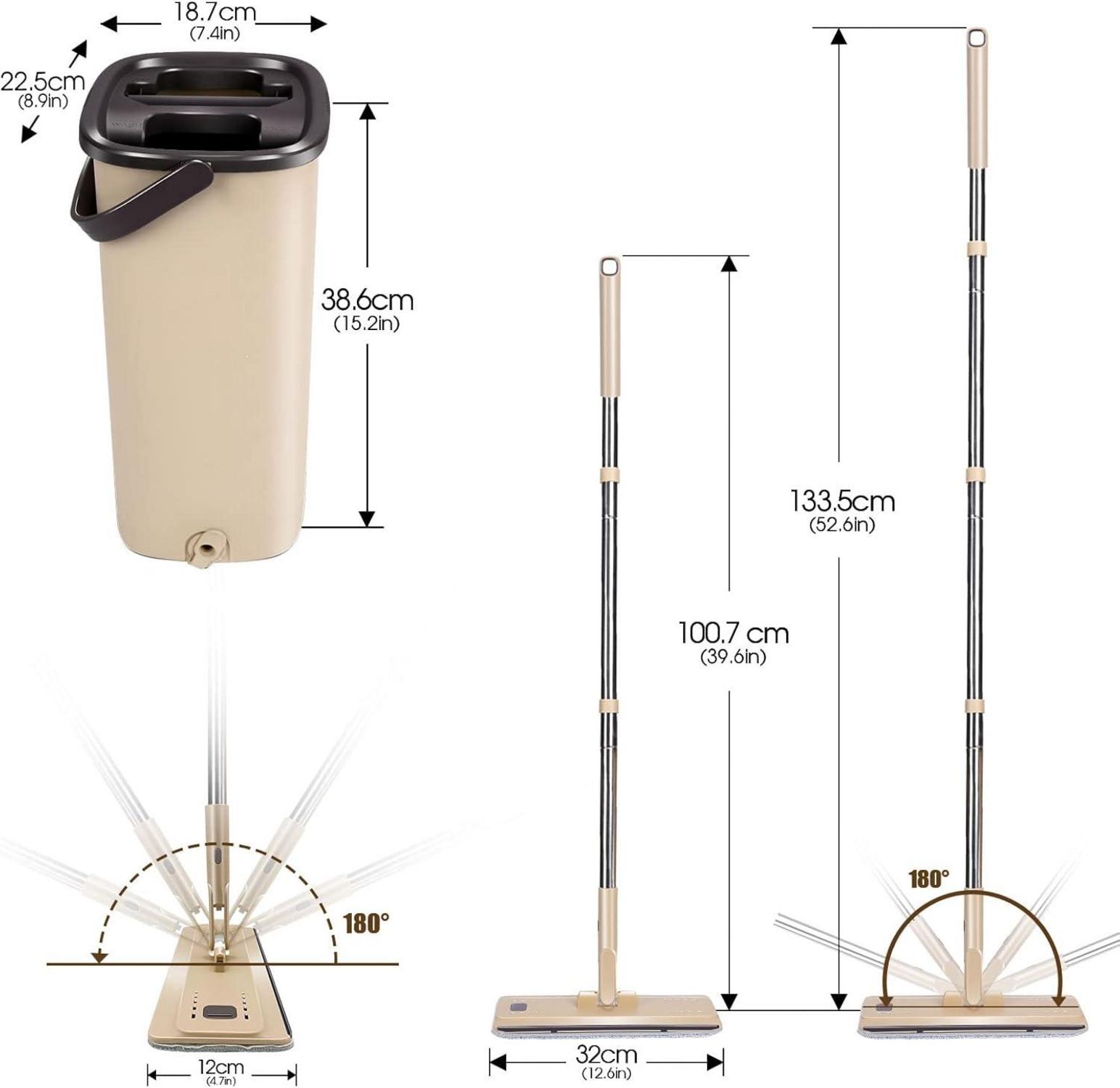 Bodenwischer Set mit Eimer 2 in 1, Flachmopp Wischer mit 6