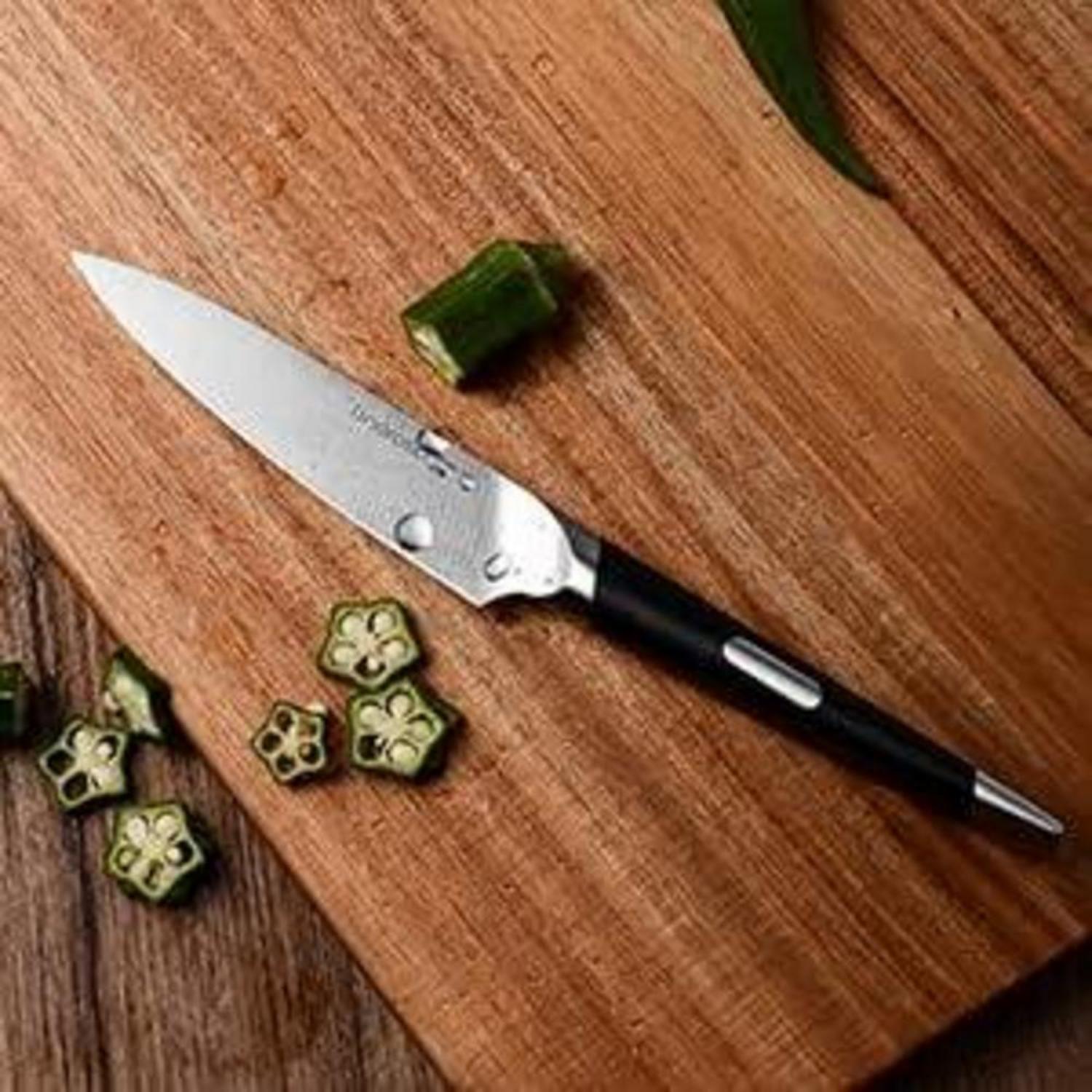 linoroso Gemüsemesser Schälmesser 4,5 Zoll Edelstahl Messerblock Eiche