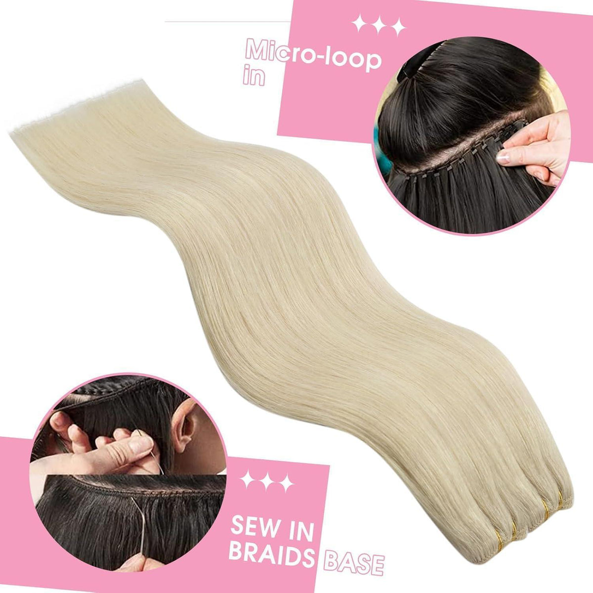 Echthaar Tressen Blond 35cm - Remy Weft Extensions
