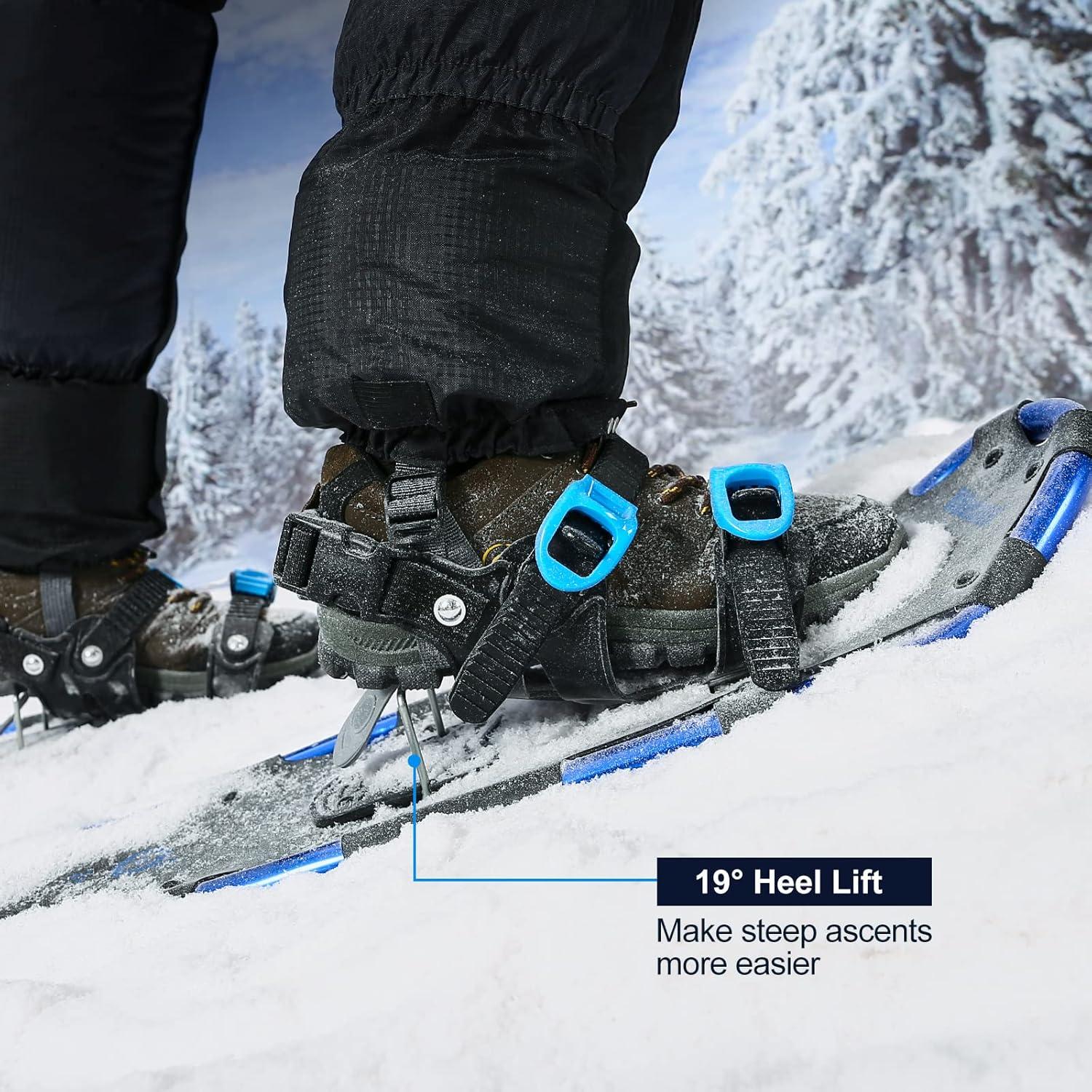 Schneeschuhe mit Steighilfe Gamaschen Trekkingstöcken Tragetasche