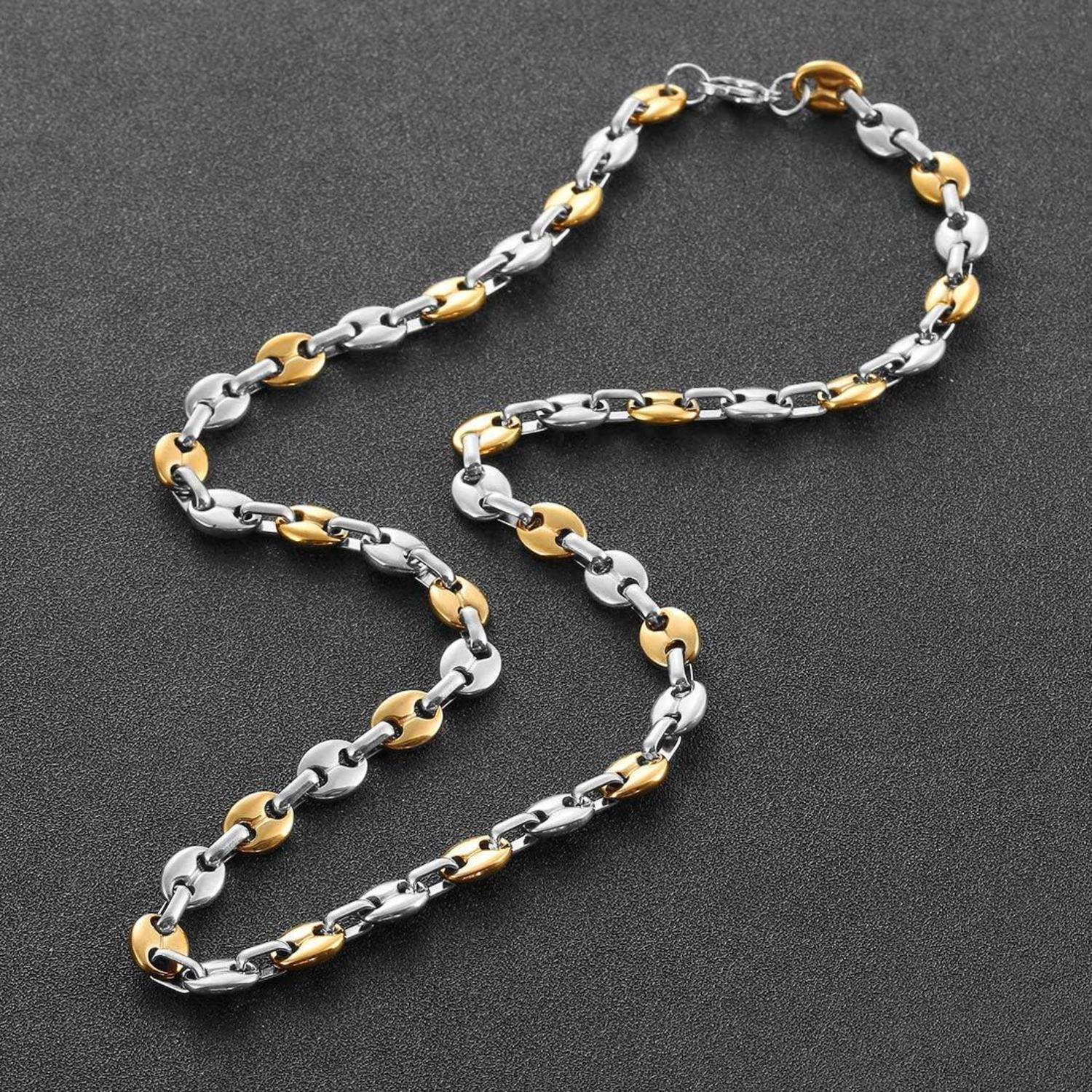 AFSTALR Herren Edelstahl Kaffeebohne Halskette Armband Set Silber Gold 56CM