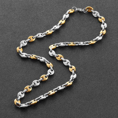 AFSTALR Herren Edelstahl Kaffeebohne Halskette Armband Set Silber Gold 56CM