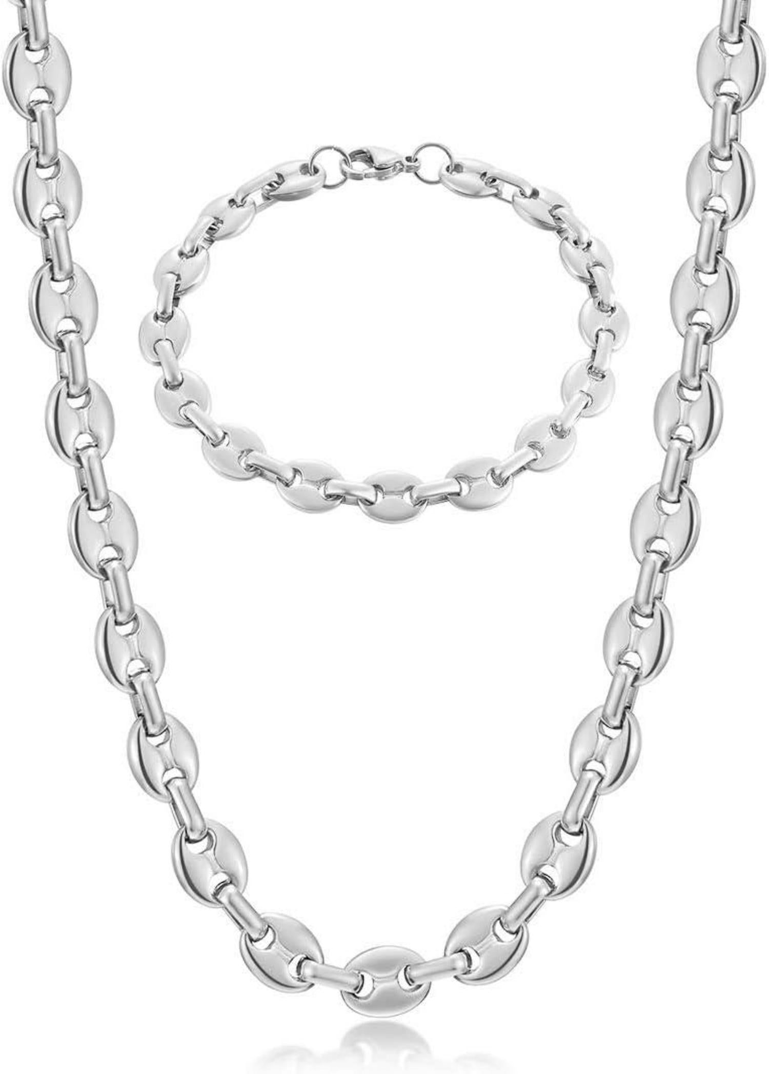 Edelstahl Kaffeebohne Hip Hop Halskette Armband Set Silber Gold