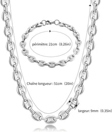 Halskette Herren Edelstahl 6/9/11mm Kaffeebohne Armband Set