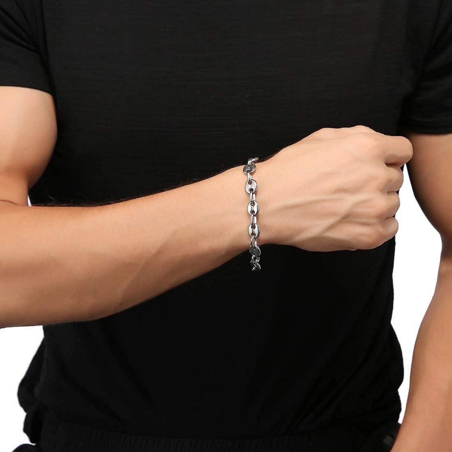 Herren Kaffeebohne Edelstahl Halskette Armband Set Silber Gold Schwarz 51/56/61CM