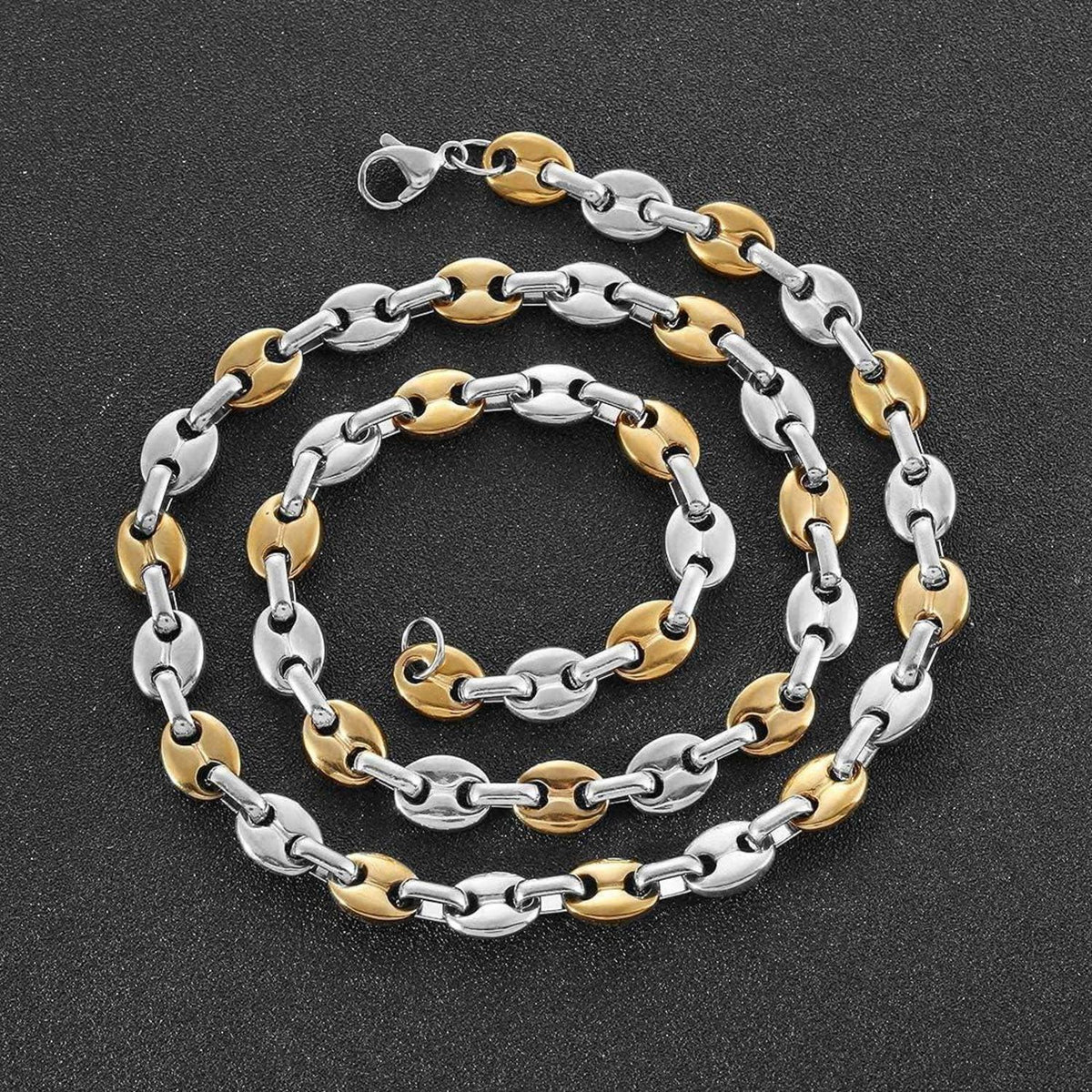 Edelstahl Kaffeebohnen Kette & Armband Set Herren 6mm 61cm Silber/Gold