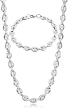 Halskette Armband Set Kaffeebohne Edelstahl Männer Silber Schwarz Gold