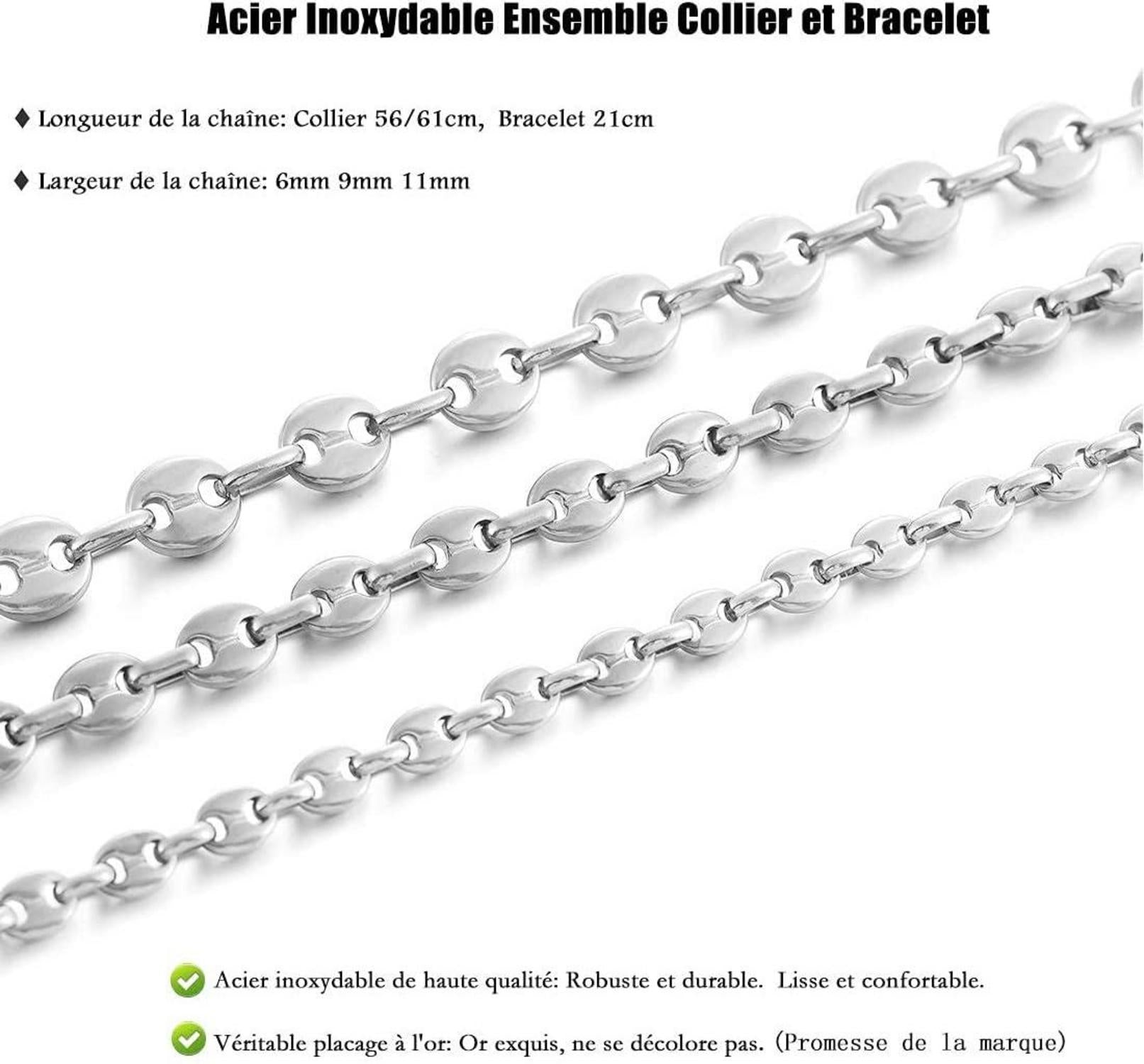 AFSTALR Halskette Herren Edelstahl Kaffeebohne Armband Set Silber 56CM
