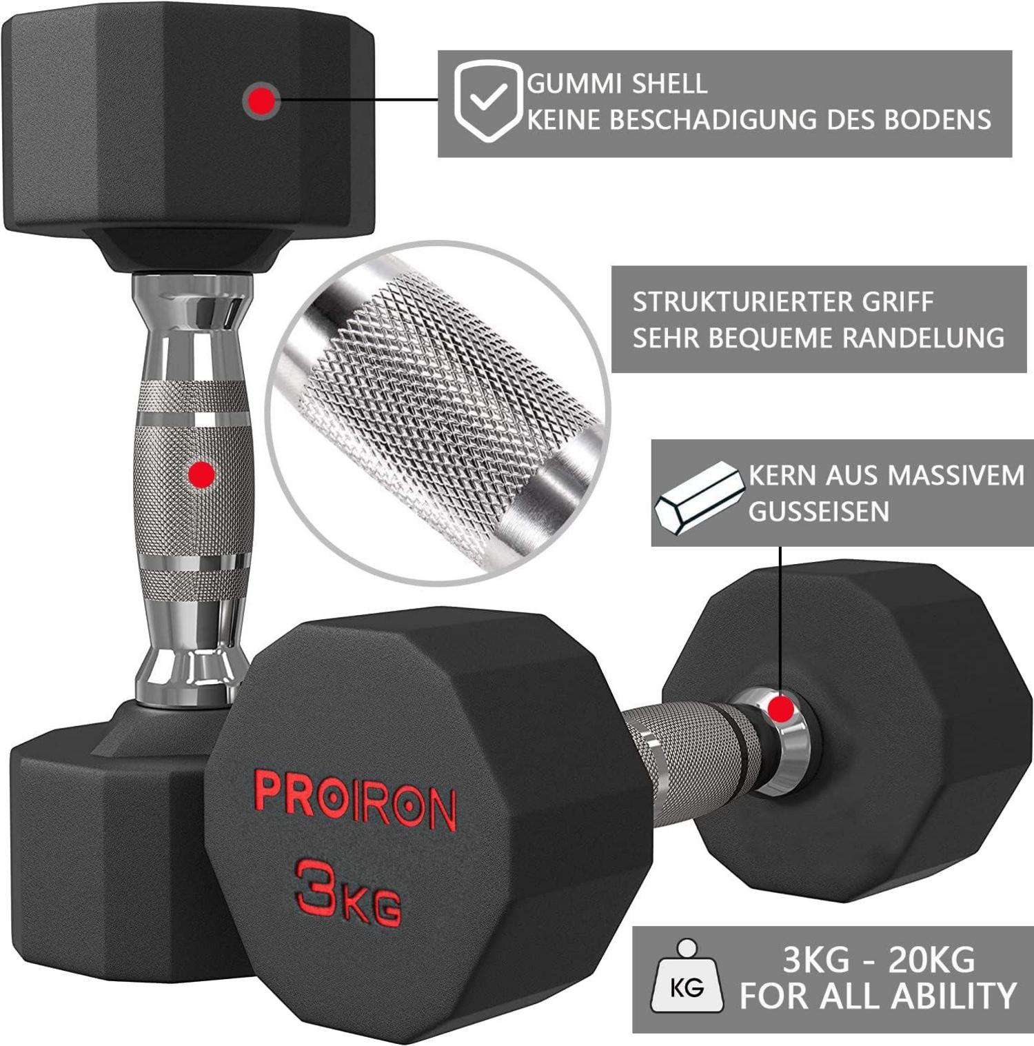 PROIRON Geruchlose Hexagon Hanteln Stahlkern 3-24 kg