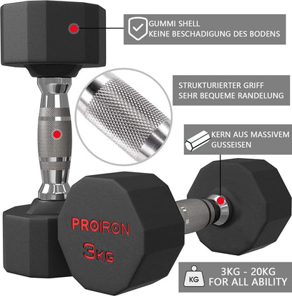 PROIRON Geruchlose Hexagon Hanteln Stahlkern 3-24 kg