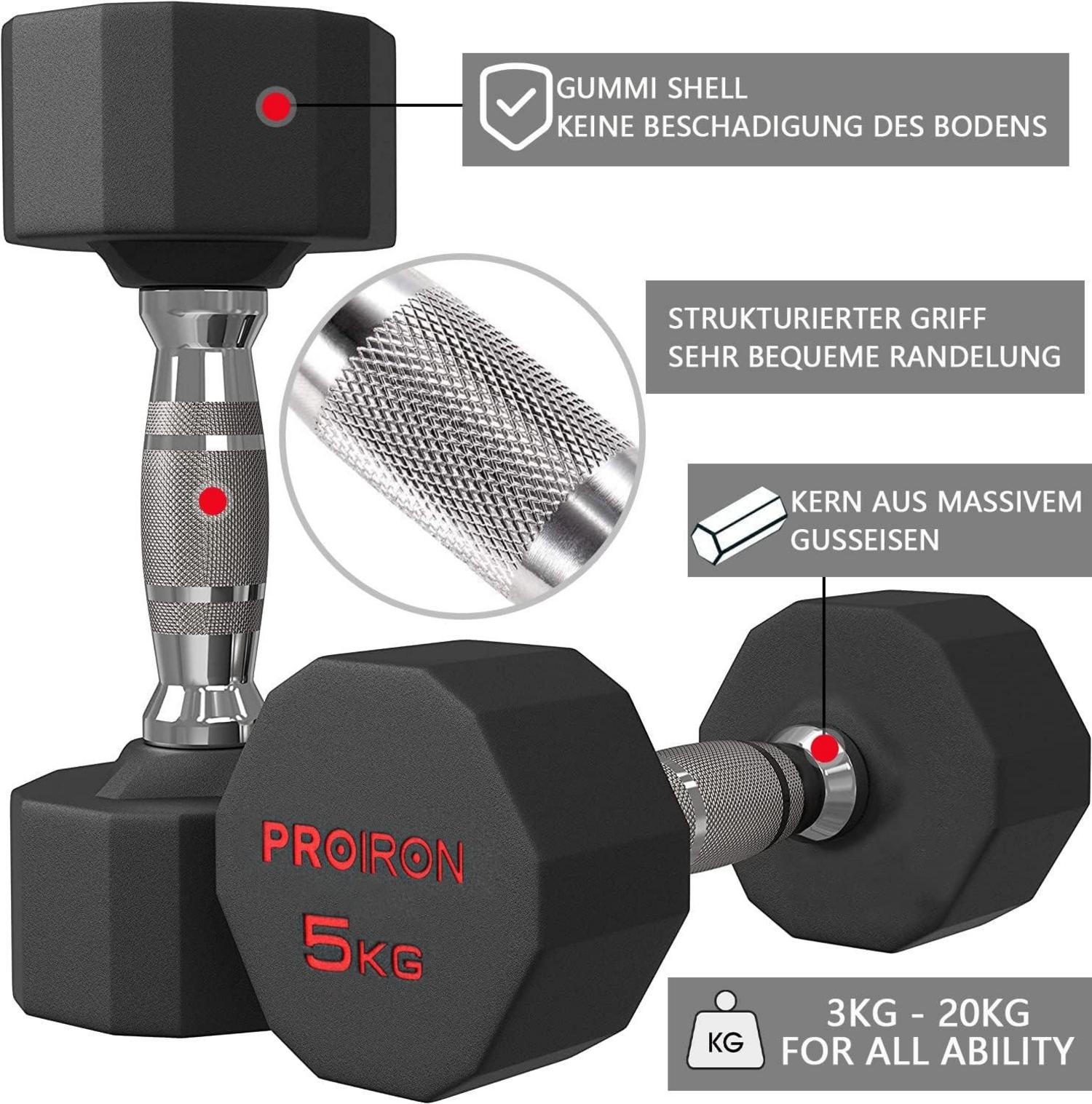 PROIRON Hexagon Kurzhanteln 12-seitiges Design Stahlkern