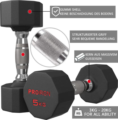 PROIRON Hexagon Kurzhanteln 12-seitiges Design Stahlkern