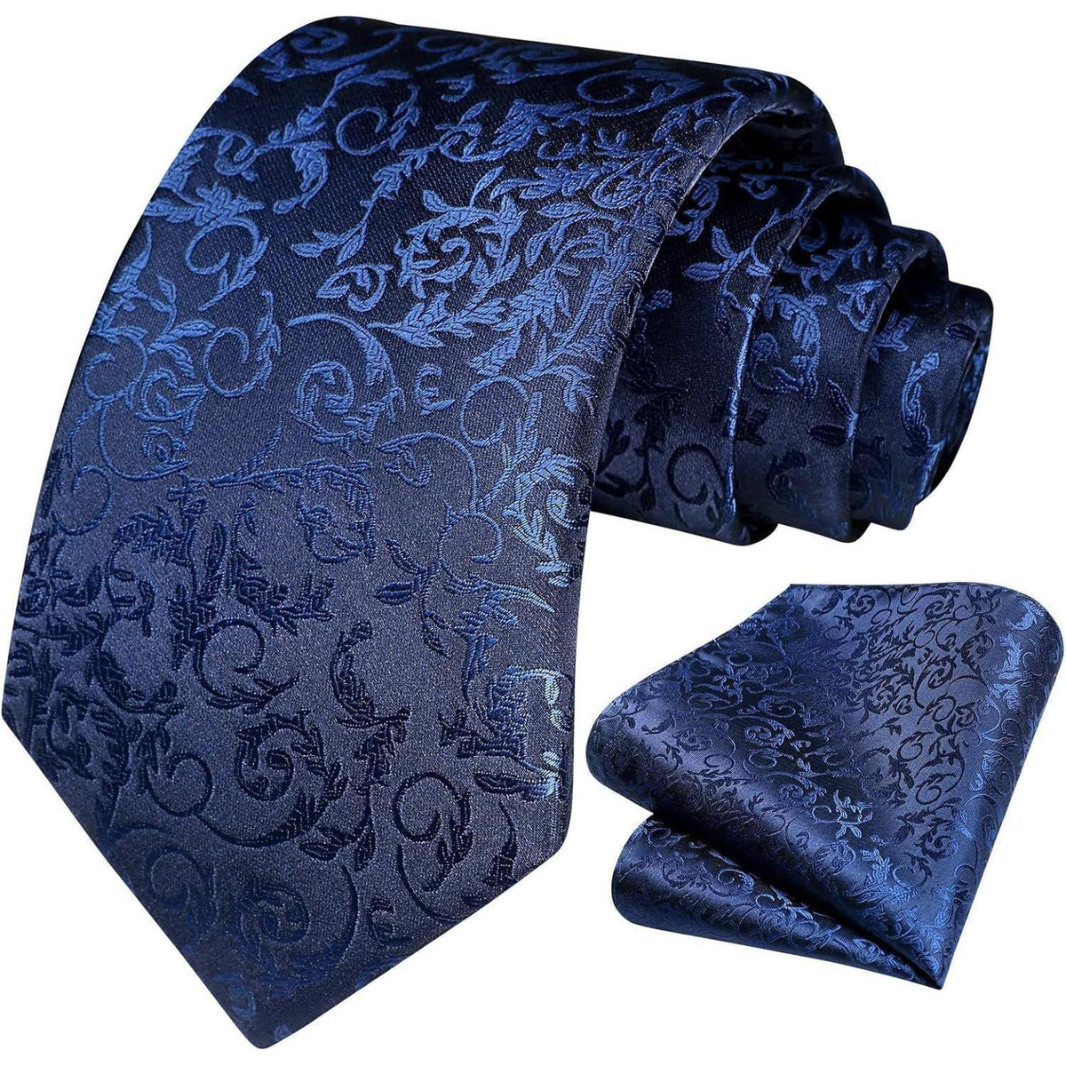 Herren Krawatten Set mit Einstecktuch Paisley D-Marineblau