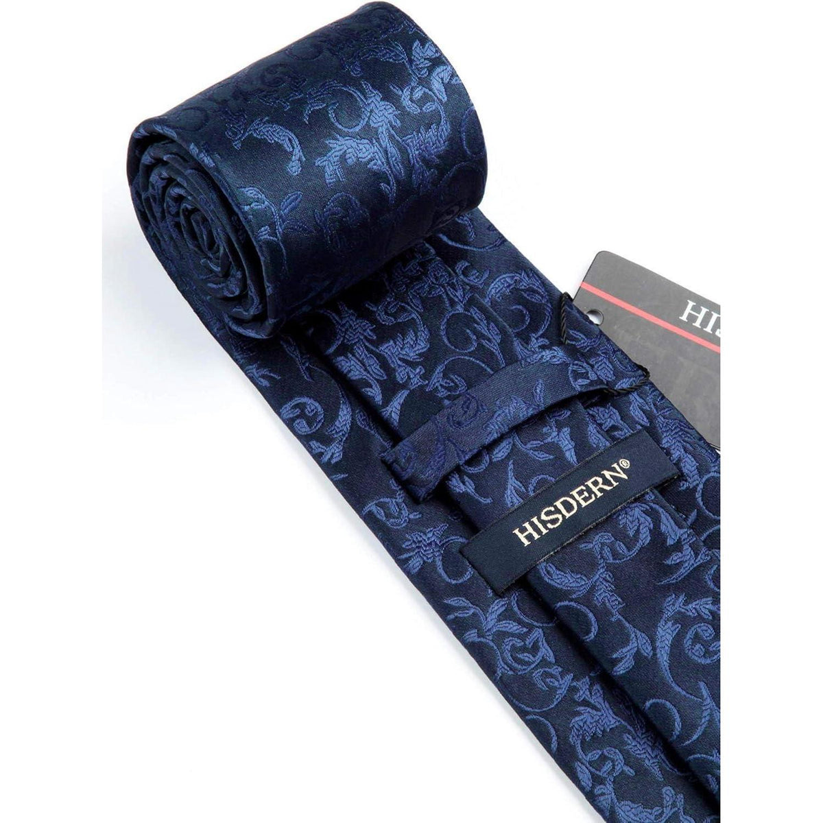 Herren Krawatten Set mit Einstecktuch Paisley D-Marineblau