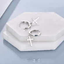 Damen Herren Sterling Silber Kreuz Ohrringe schwarz 925er