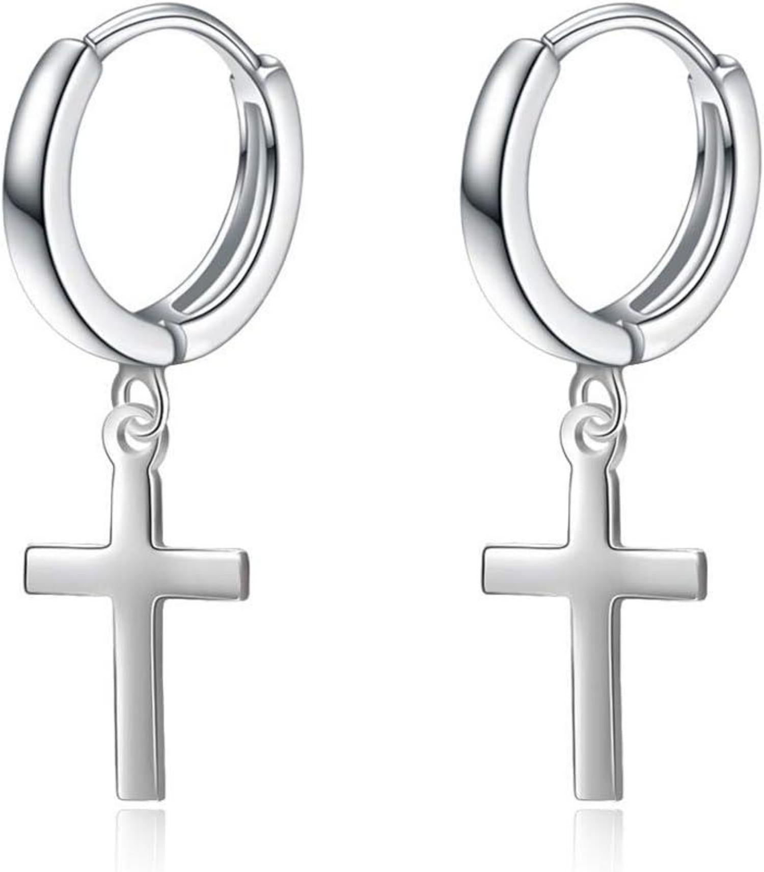 Sterling Silber schwarze Kreuz Creolen mit Sternen Ohrringe für Frauen