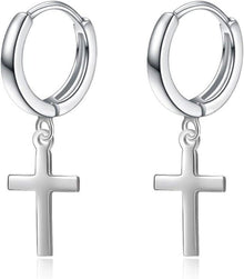 Sterling Silber schwarze Kreuz Creolen mit Sternen Ohrringe für Frauen
