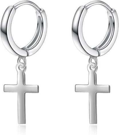 Sterling Silber schwarze Kreuz Creolen mit Sternen Ohrringe für Frauen
