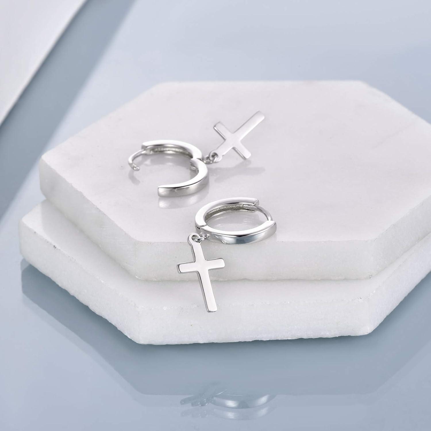 Damen Herren Sterling Silber Kreuz Ohrringe schwarz 925er