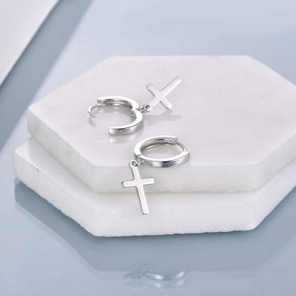 Damen Herren Sterling Silber Kreuz Ohrringe schwarz 925er