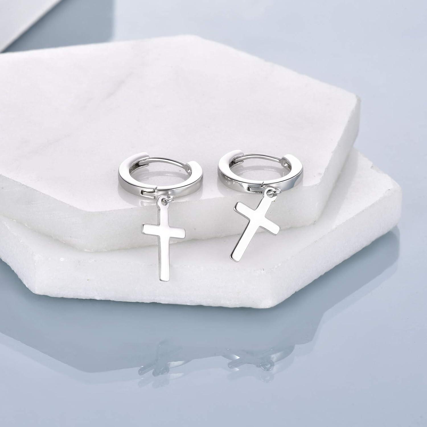 Sterling Silber schwarze Kreuz Creolen mit Sternen Ohrringe für Frauen