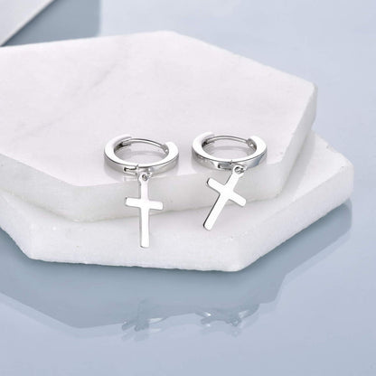 Sterling Silber schwarze Kreuz Creolen mit Sternen Ohrringe für Frauen