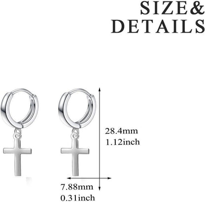 Damen Herren Sterling Silber Kreuz Ohrringe Sterne Creolen Schwarz 925