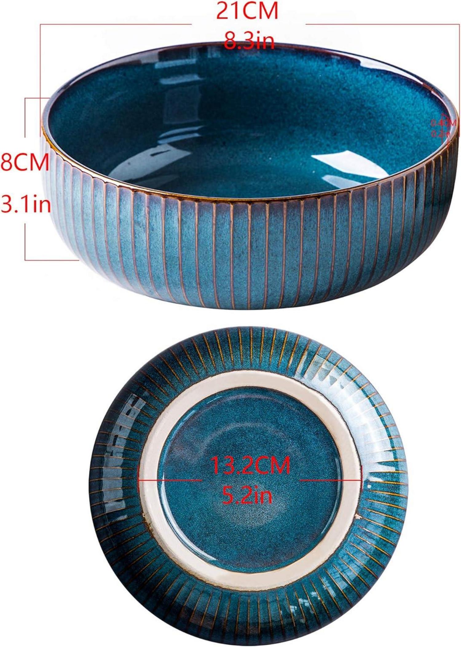 Salatschüssel Keramik 1800ML Groß Porzellan Salatschale 21cm Blau
