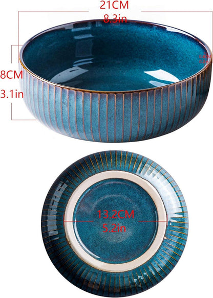 Salatschüssel Keramik 1800ML Groß Porzellan Salatschale 21cm Blau
