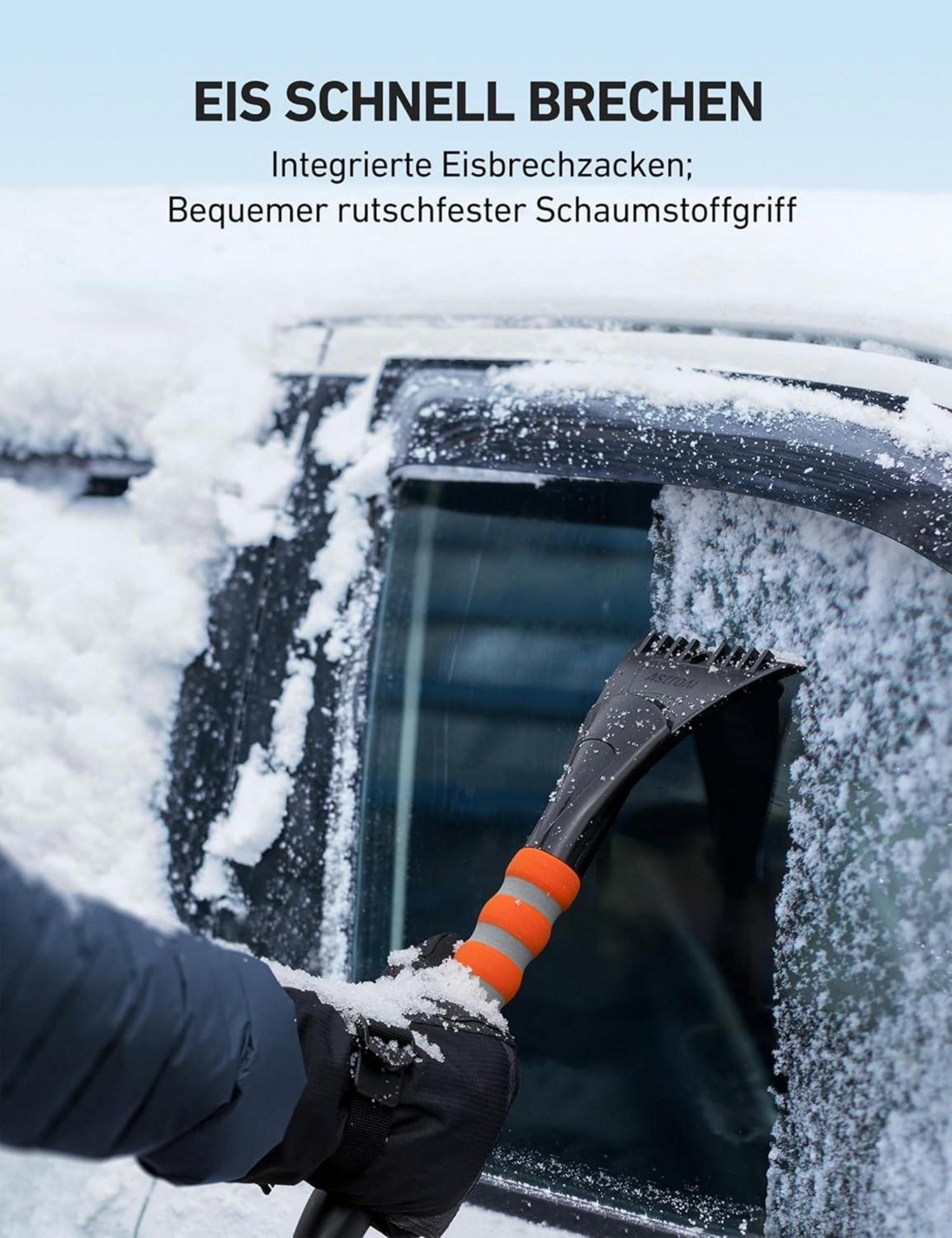AstroAI Eiskratzer Auto Schneebesen 68CM Abnehmbarer Borsten Orange