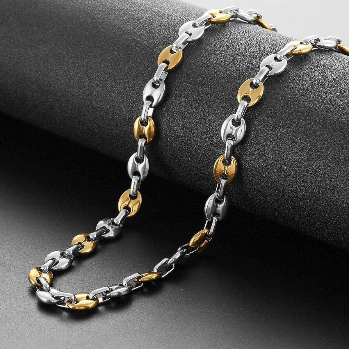 Herren Kaffeebohnen Kette & Armband Set Edelstahl 9mm 61cm Silber/Gold