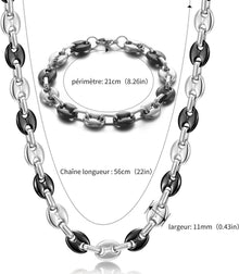 AFSTALR Herren Edelstahl Kaffeebohne Halskette 11mm Schwarz
