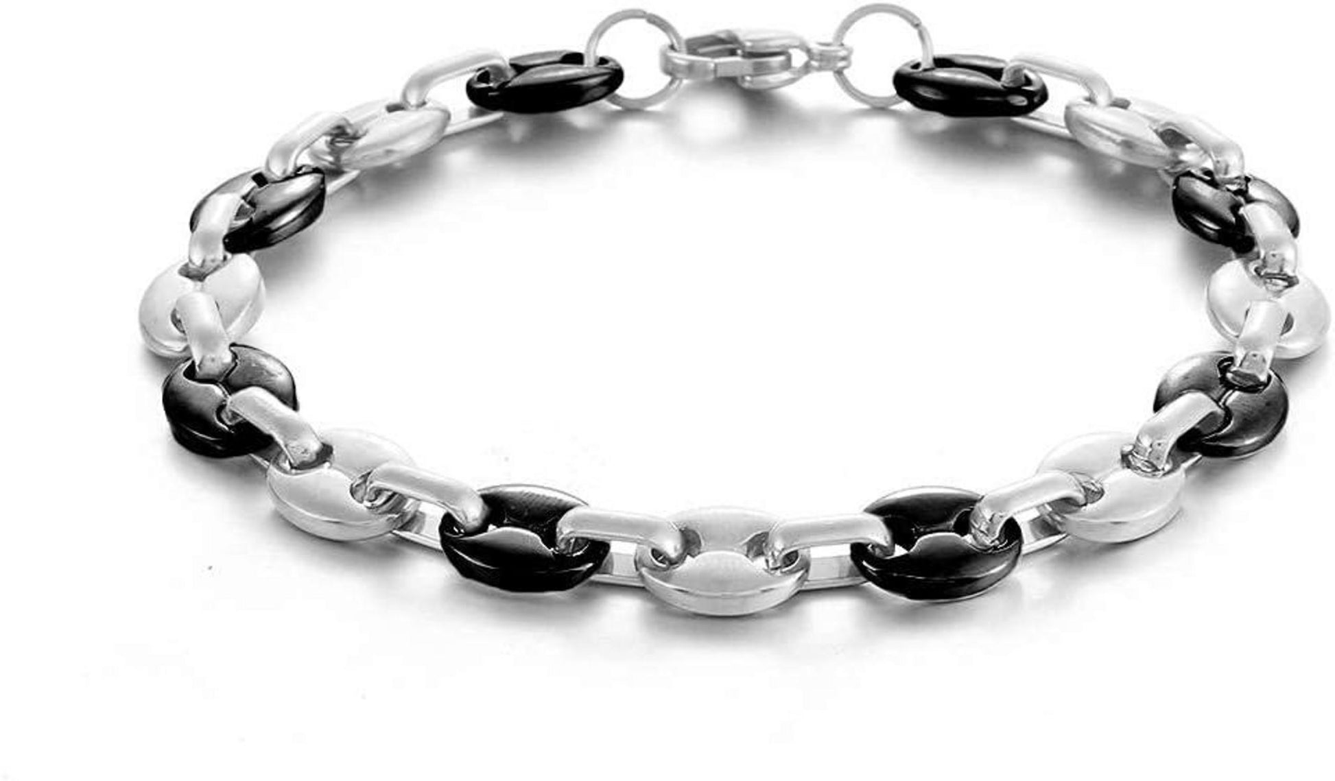 AFSTALR Herren Edelstahl Kaffeebohne Halskette Armband Set Silber Schwarz 56CM
