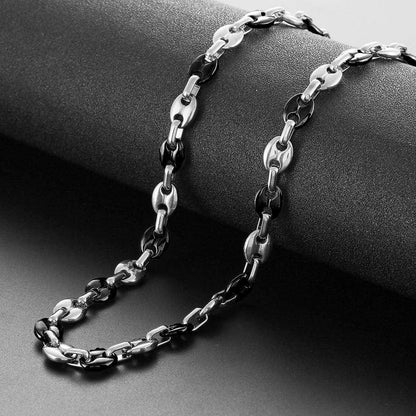 AFSTALR Herren Edelstahl Kaffeebohne Halskette Armband Set Silber Schwarz 56CM